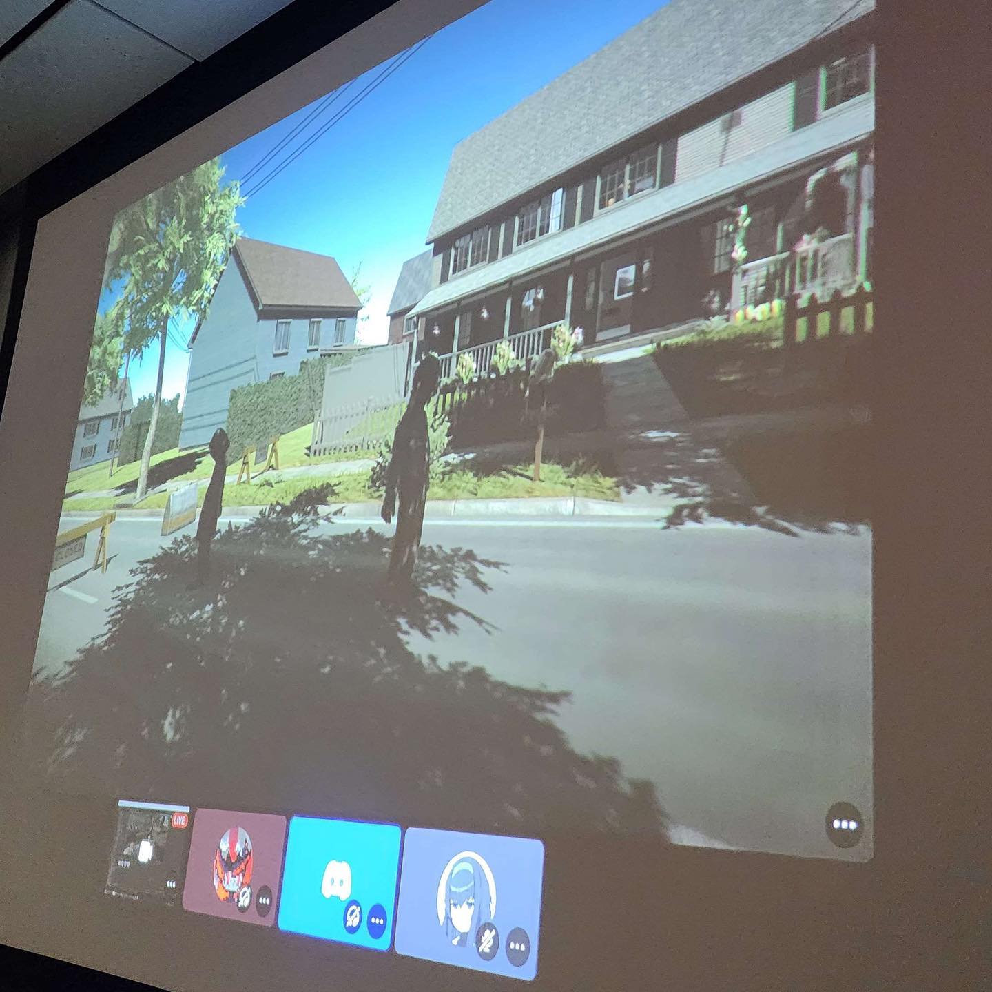 Off-screen picture of two characters in a suburban neighborhood