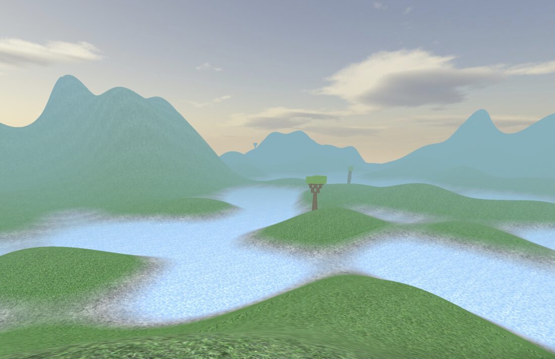 Procedural terrain receding into atmospheric haze
